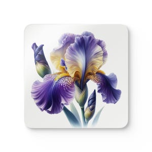 Elegant Purple Iris Coaster Set for Unique Home Decor