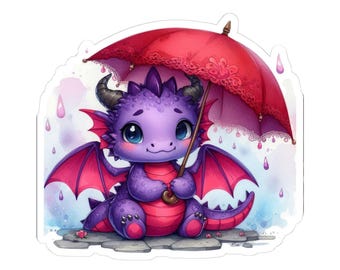 愛らしいドラゴンの傘のキスカットステッカー、子供用のかわいいドラゴンステッカー、日記、ノートパソコン、パーティーの記念品に最適な遊び心のあるステッカー、素晴らしいギフト