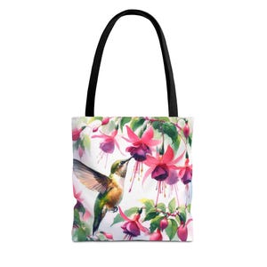 Hummingbird Tote Bag, Flower Design Canvas Shopping Bag, Nature Lover Gift, Eco-Friendly Shoulder Bag, Reusable Grocery Tote, Beach Tote