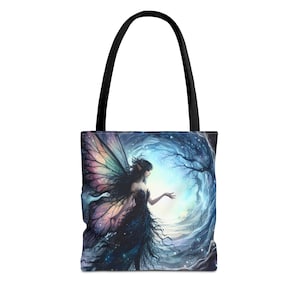 Dark Fairy Tote Bag, Fantasy Forest Shopping Bag, Magical Woodland Reusable Grocery Tote, Enchanted Portal Shoulder Bag, Mystical Nature