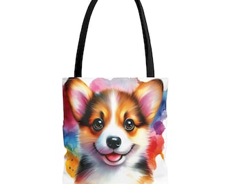 Torba typu tote z uśmiechniętą, kolorową buźką Corgi