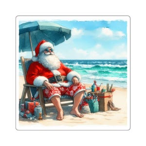 Santa Claus in Bermuda Shorts Beach Sticker