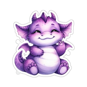 Purple Baby Dragon Kiss-Cut Stickers, Cute Dragon Sticker Sheet, Magical Creature Decal, Fantasy Art, Kid&#39;s Room Decor, Laptop Decal