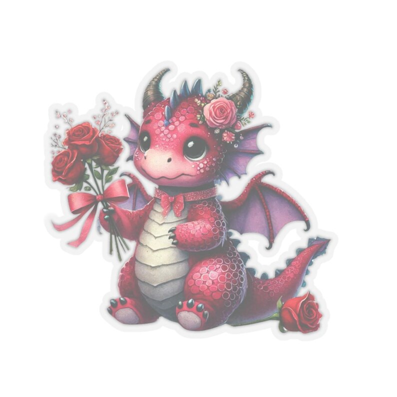 Valentijnsdag Dragon Kiss-Cut-stickers, sticker schattige liefde, hartsticker, planneraccessoires, plakboekbenodigdheden, laptopdecor afbeelding 2