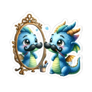 Funny Dragon Kiss-Cut Stickers, Cute Cartoon Mustache Drawing, Sticker Pack, Decorative Decals, Vinyl Stickers, Kid's Craft Supplies