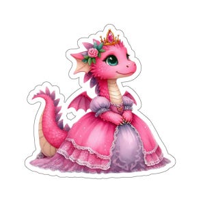 Stickers Dragon Princess Kiss-Cut, roze mythisch wezen stickerpakket, sprookjesachtige dierenstickers, cadeau fantasieliefhebber, decor betoverd verhaal