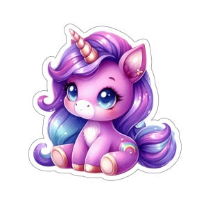 Sticker mignon licorne arc-en-ciel - Design violet fantaisiste