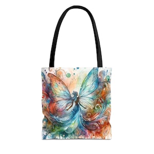 Fairy Tote Bag, Magical Watercolor Grocery Bag, Fantasy Shoulder Bag, Enchanted Reusable Tote, Fairy Tale Market Tote, Floral Fairy Art Bag