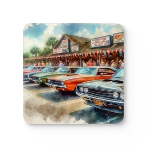 Classic Car Saturday Night Corkwood Coaster Set