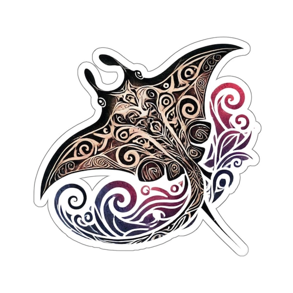 Tribal Manta Ray Stickers, Ocean Animal Decals, Under the Sea Laptop Decal, Marine Life Planner Sticker, Beach Decor Vinyl Stickers