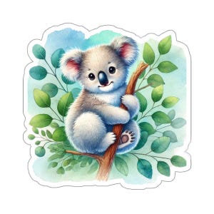 Kiss-Cut Stickers, Cute Koala Tree Branch Decal, Laptop Decal, Water Bottle Sticker, Planner Stickers, Scrapbooking Stickers