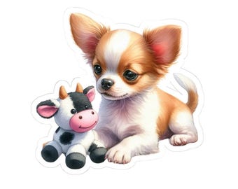Cute Chihuahua and Cow Kiss-Cut Stickers, Perfect for Laptop, Water Bottle, Journal, Gift for Pet Lovers, Dog Decor
