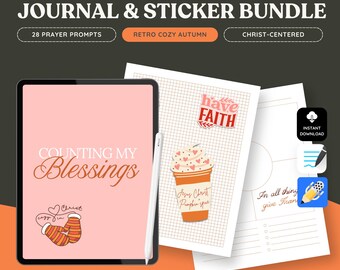 Autumn Faith Journal & Sticker Bundle: Retro Cozy Prayer Prompts (PDF)