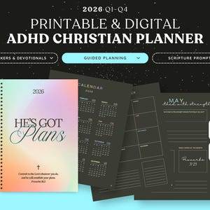 2026 ADHD Christian Digital & Printable Planner: Dark Rainbow, Faith-Based