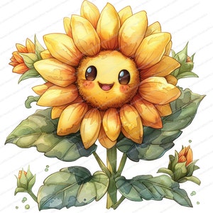 12 cliparts tournesol souriant | Tournesols aquarelle | Clipart aquarelle imprimable | JPG de haute qualité | Téléchargement numérique | Créations en papier
