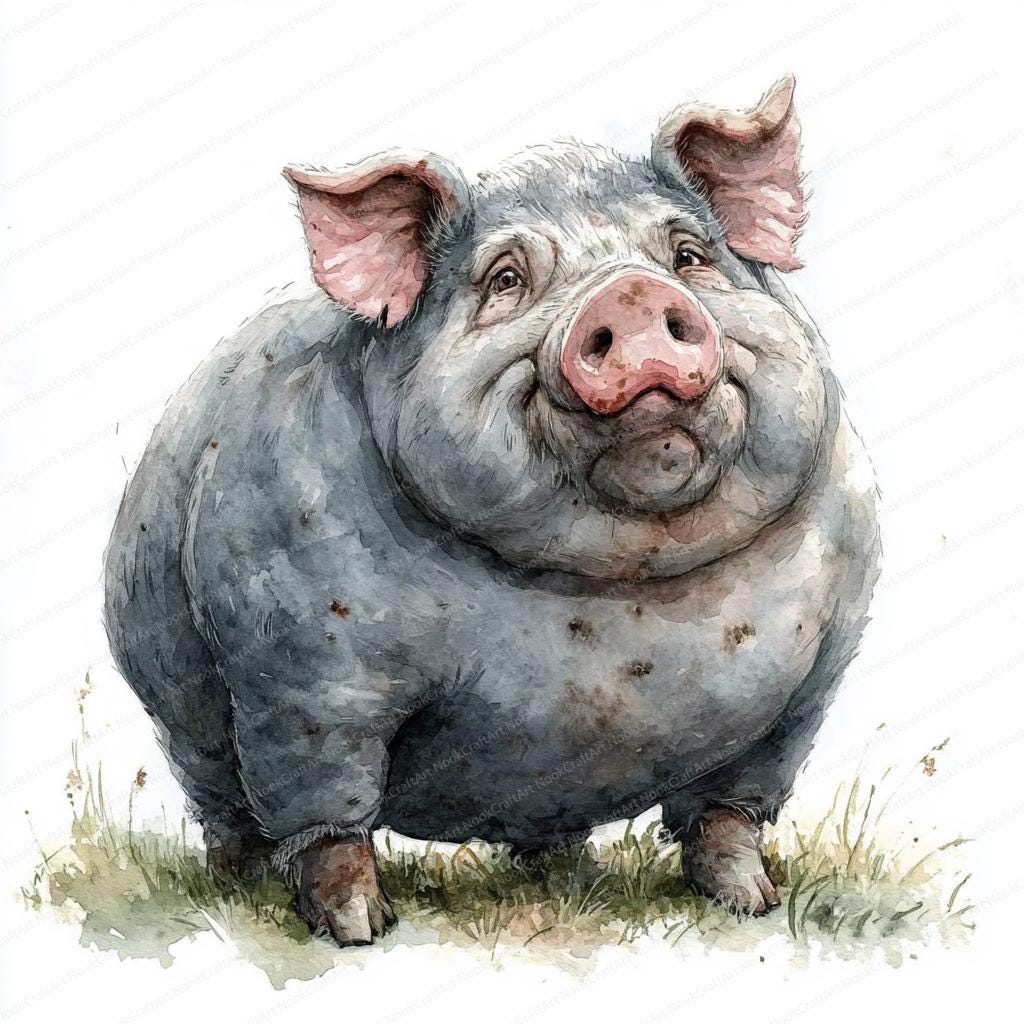 太った豚のクリップアート 15 点 | 大きな豚 | 印刷可能な水彩画