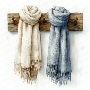20 cliparts écharpe en tricot douillet | Design de mode hiver chaud | Clipart aquarelle imprimable | JPG de haute qualité | Créations artisanales en papier | Journal indésirable