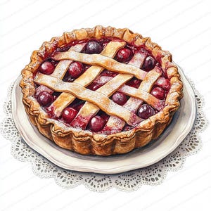 18 Cliparts de Torta de Cereja | Ilustração de Sobremesa Doce | Clipart de Aquarela para Imprimir | JPGs de Alta Qualidade | Artesanato em Papel | Diário de Junções
