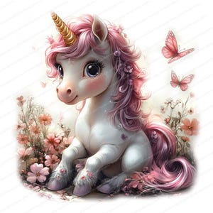 16 Baby Unicorn Watercolor Clipart | Cute Unicorn Clipart | Printable Watercolor clipart | High Quality JPGs | Paper craft | junk journal