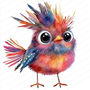 Conjunto de 14 imágenes prediseñadas de pájaros caprichosos en formato JPG / Colección de pájaros divertidos / Imágenes prediseñadas de acuarela imprimibles / JPG de alta calidad / Descarga digital