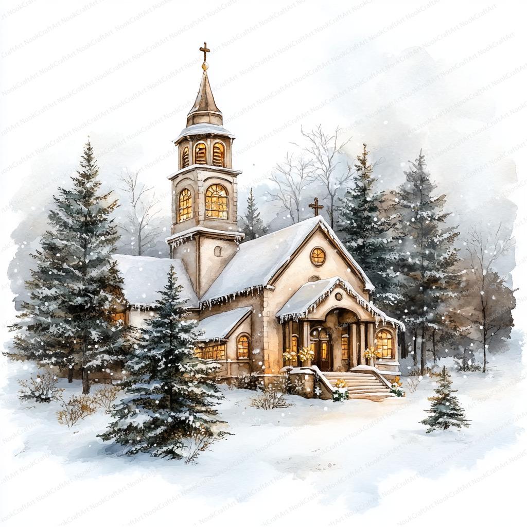 油絵 絵画【クリスマスの教会】 絵画【クリスマスの教会】 油絵