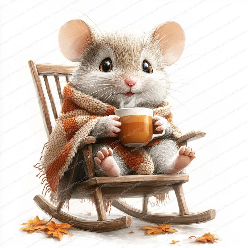 16 Cozy Mouse Clipart | Relaxing Rocking Chair Illustration| Printable ...