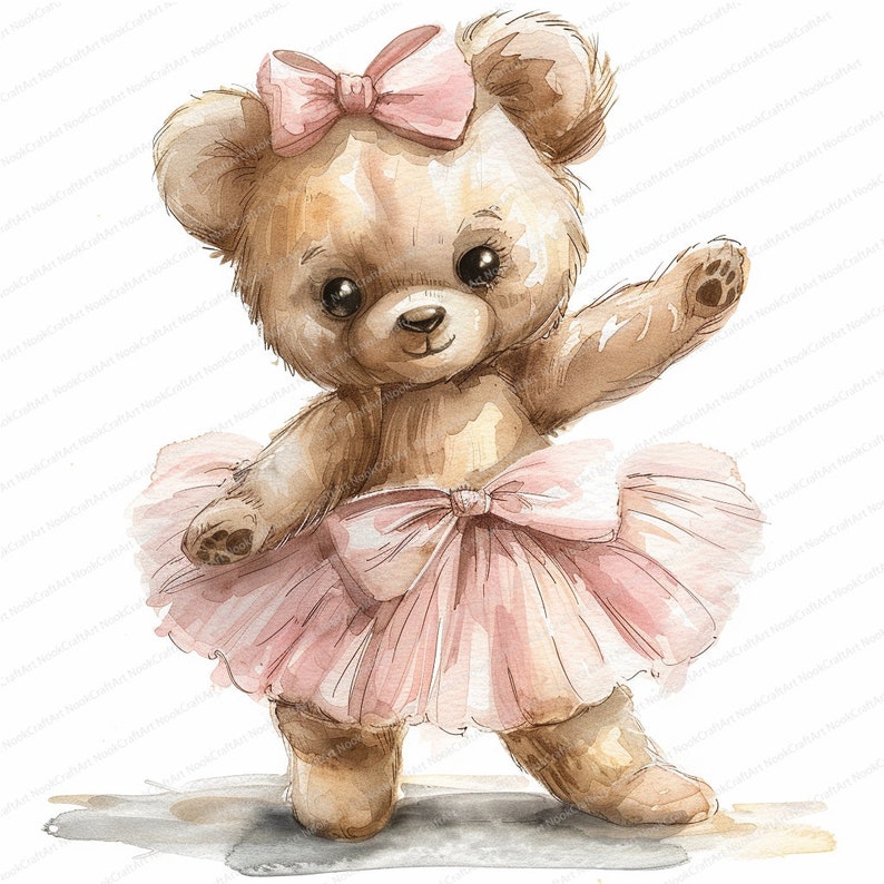 12 Ballerina Bear Clipart | Watercolor Ballerina Clipart | Printable ...