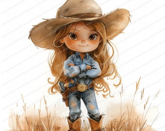 12 Cute Cowgirl Clipart | Girl on Horseback | Printable Watercolor clipart | High Quality JPGs | Digital download | Paper craft | journals