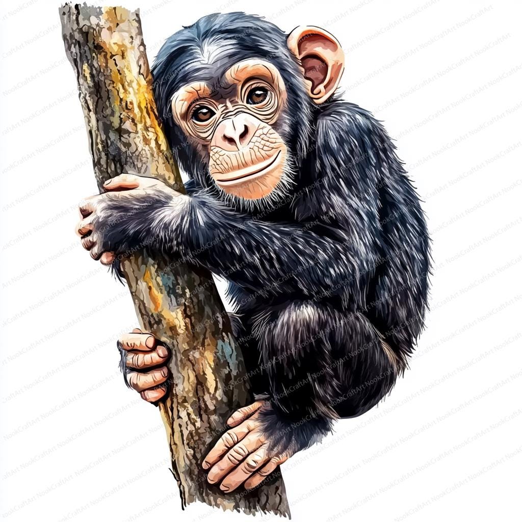 魅力的なチンパンジーのクリップアート 20 点 | 印刷可能な水彩画