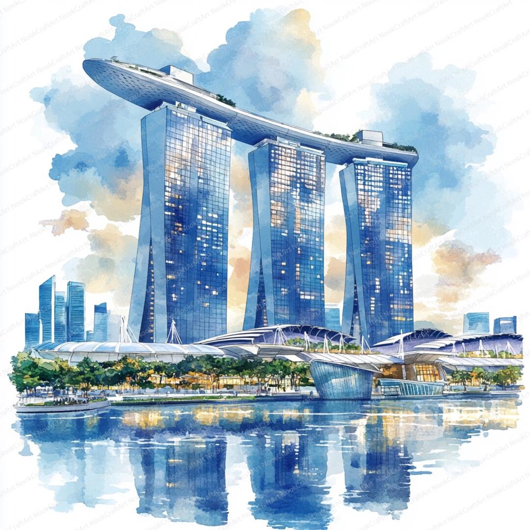 Singapore - Marina Bay Sands Sunset Illustrated Print