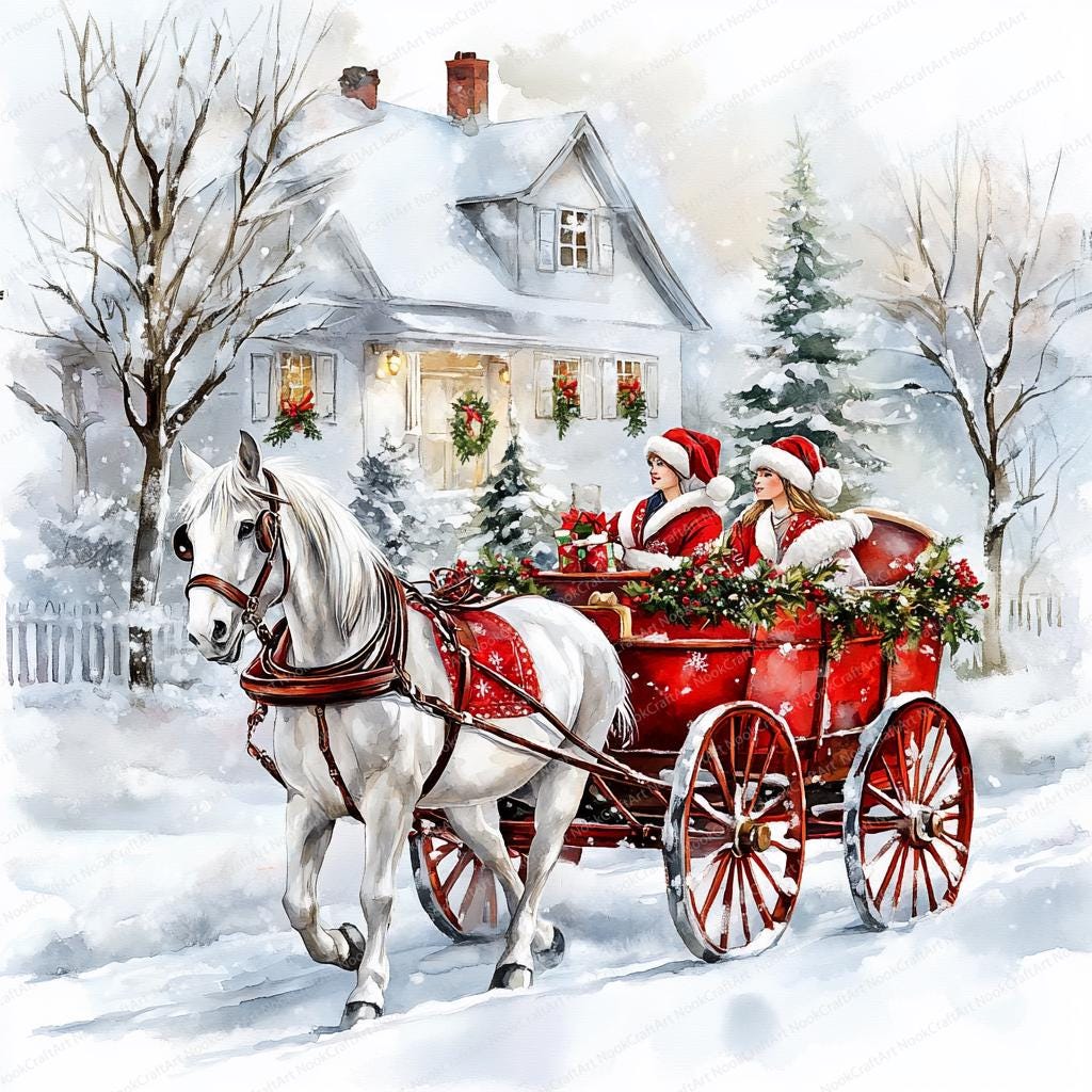 14 Christmas Horse and Carriage Clipart | Winter Christmas Scene ...