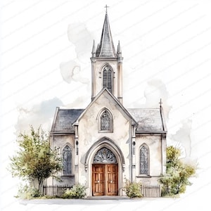 20 Vintage Church Clipart | Old Chapel Watercolor Designs | High-Quality JPGs | Printable Digital Download | High Resolution | Paper Craft