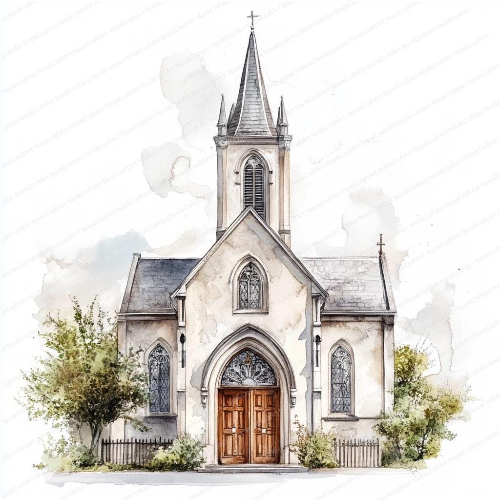 20 Vintage Church Clipart | Old Chapel Watercolor Designs | High ...