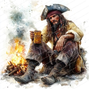 16 Piraten Lagerfeuer Rum Clipart | Buccaneer's Night Gathering | Druckbare Aquarell Clipart | Hochwertige JPGs | Papiermodell | Junk Journal