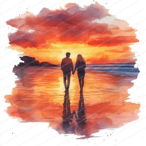 21 clipart strandzonsondergangliefhebbers | Romantisch silhouet kunstontwerp | Afdrukbare aquarel clipart | Hoge kwaliteit JPG's | Papierkunst | dagboek