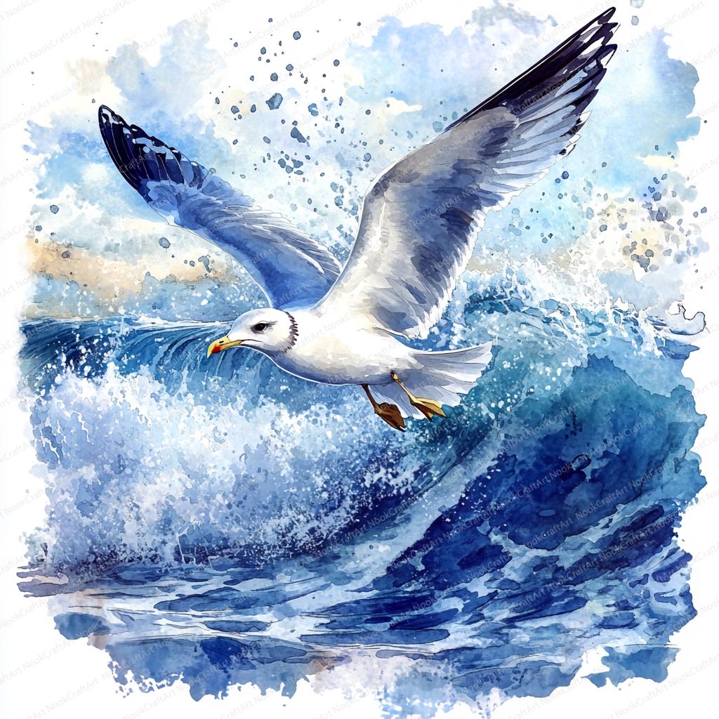 絵画　鳥　海 アートギャラリー 波 版画 海 カモメ 海 絵画 カモメ 鳥 絵 シルク