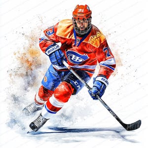20 Ice Hockey Player Clipart | Printable Watercolor Art | High Quality JPGs | Digital Download | Paper Craft | Sublimation Designs