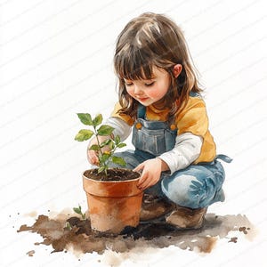 20 imágenes prediseñadas de plantación de semillas / Ilustración de jardinería infantil / Imágenes prediseñadas de acuarela imprimibles / JPG de alta calidad / Manualidades de papel / Diario basura