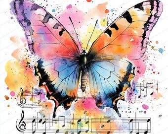 20 Butterfly Music Notes Clipart | Music Wall Art & Notes | Watercolor Designs | High-Quality JPG Files | Instant Download | Junk Journals