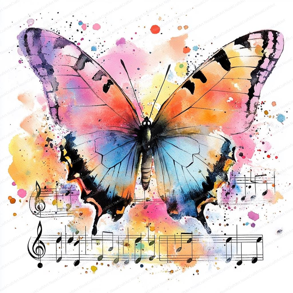20 Butterfly Music Notes Clipart | Music Wall Art & Notes