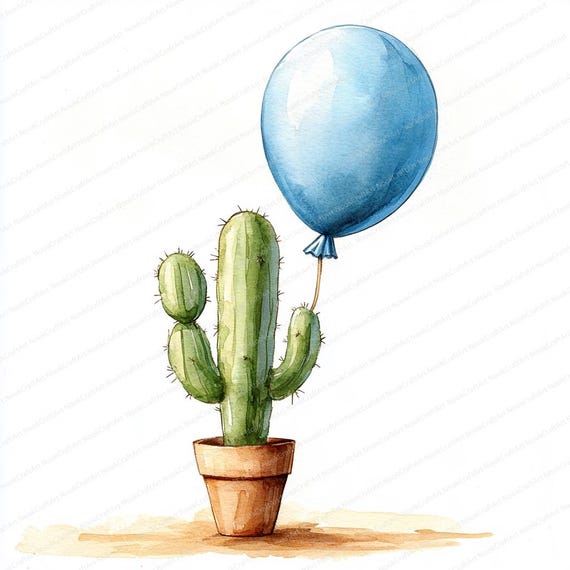 19 Cactus Hugging Balloon Clipart | Whimsical Desert Illustration |  Printable Watercolor Clipart | High Quality Jpgs | Junk Journal - Etsy