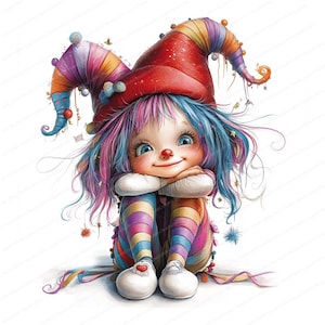 20 Clipart di ragazza pagliaccio eccentrica / Ragazza pagliaccio allegra / Clipart acquerello stampabile / JPG di alta qualità / Lavoretti di carta / Diario spazzatura