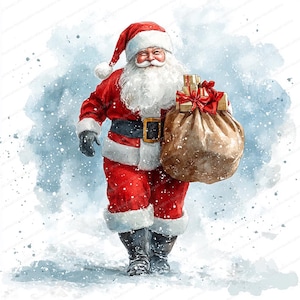 Aquarell Weihnachtsmann mit Geschenken Clipart | 14 hochwertige JPGs | Weihnachtsgrafiken | Winterferien | Weihnachten Santa Hintergründe