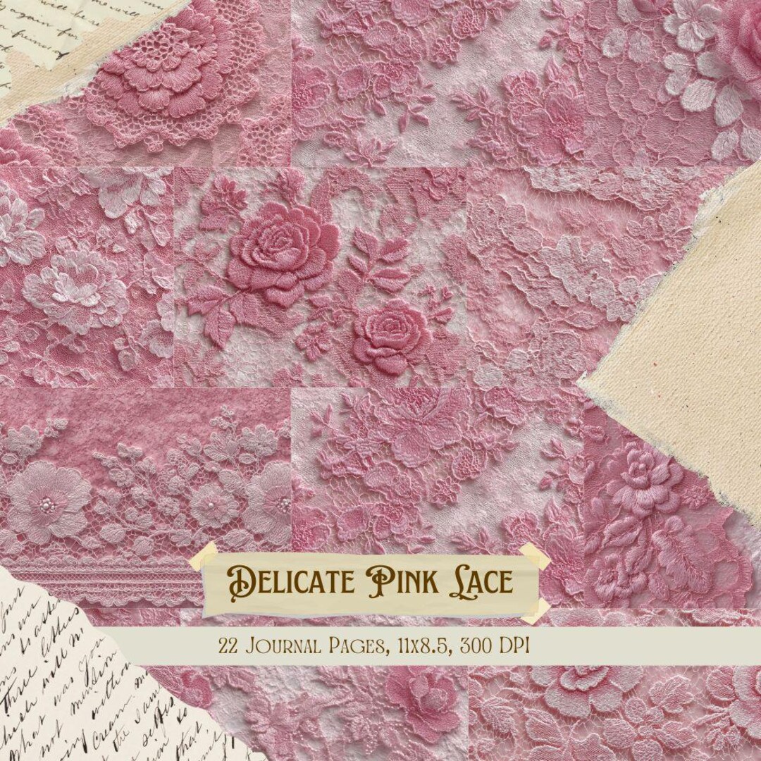 Delicate Pink Lace Junk Journal Kit | Shabby Chic Floral Collage Sheets ...