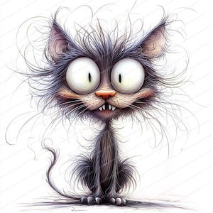 Frazzled Cat Clip Art | 14 High Res Watercolor JPGs | Printable Watercolor clipart | Digital download | Paper craft | junk journal