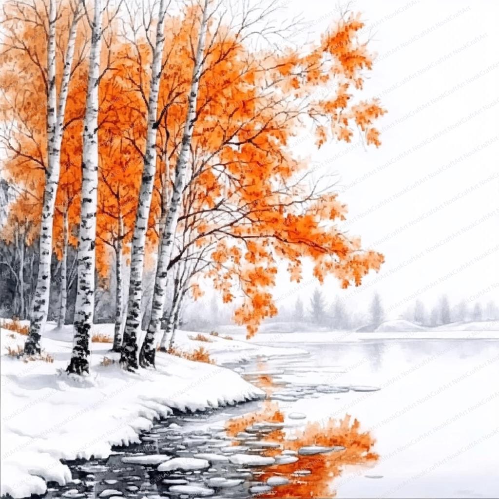 冬の白樺の木のクリップアート 16 点 | 雪に覆われた白樺の森の