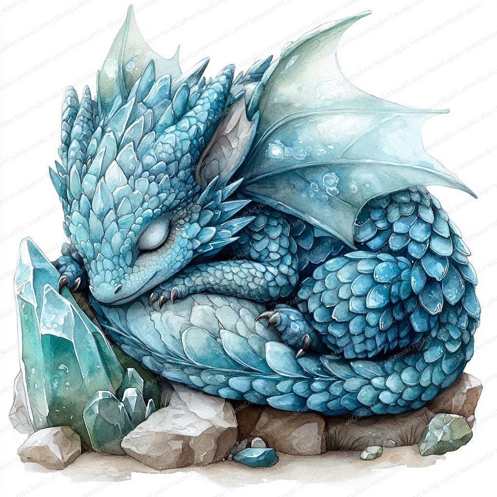 クリスタル付きの眠っているドラゴンのクリップアート24点