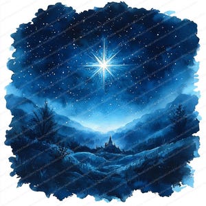 20 Bethlehem Star Night-clipart | Illustratie van een hemelse feestdag | Afdrukbare aquarel clipart | Hoge kwaliteit JPG's | Papierkunst | dagboek