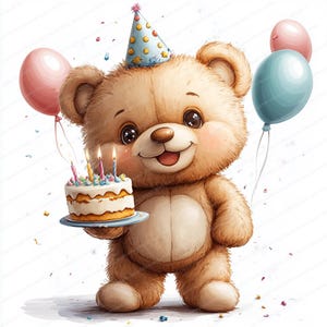 14 Teddy Bär Geburtstag Clipart | Niedliches Teddybär-Paket | Druckbare Aquarell Clipart | Hochwertige JPGs | Digitaler Download | Papierhandwerk
