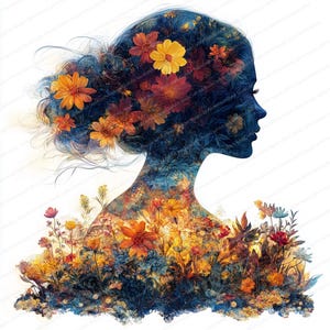 20 Silhouette einer Frau mit Blühenden Baum Clipart | Feminines Frühlings-Kunst-Design | Druckbare Aquarell Clipart | Hochwertige JPGs | Zeitschrift